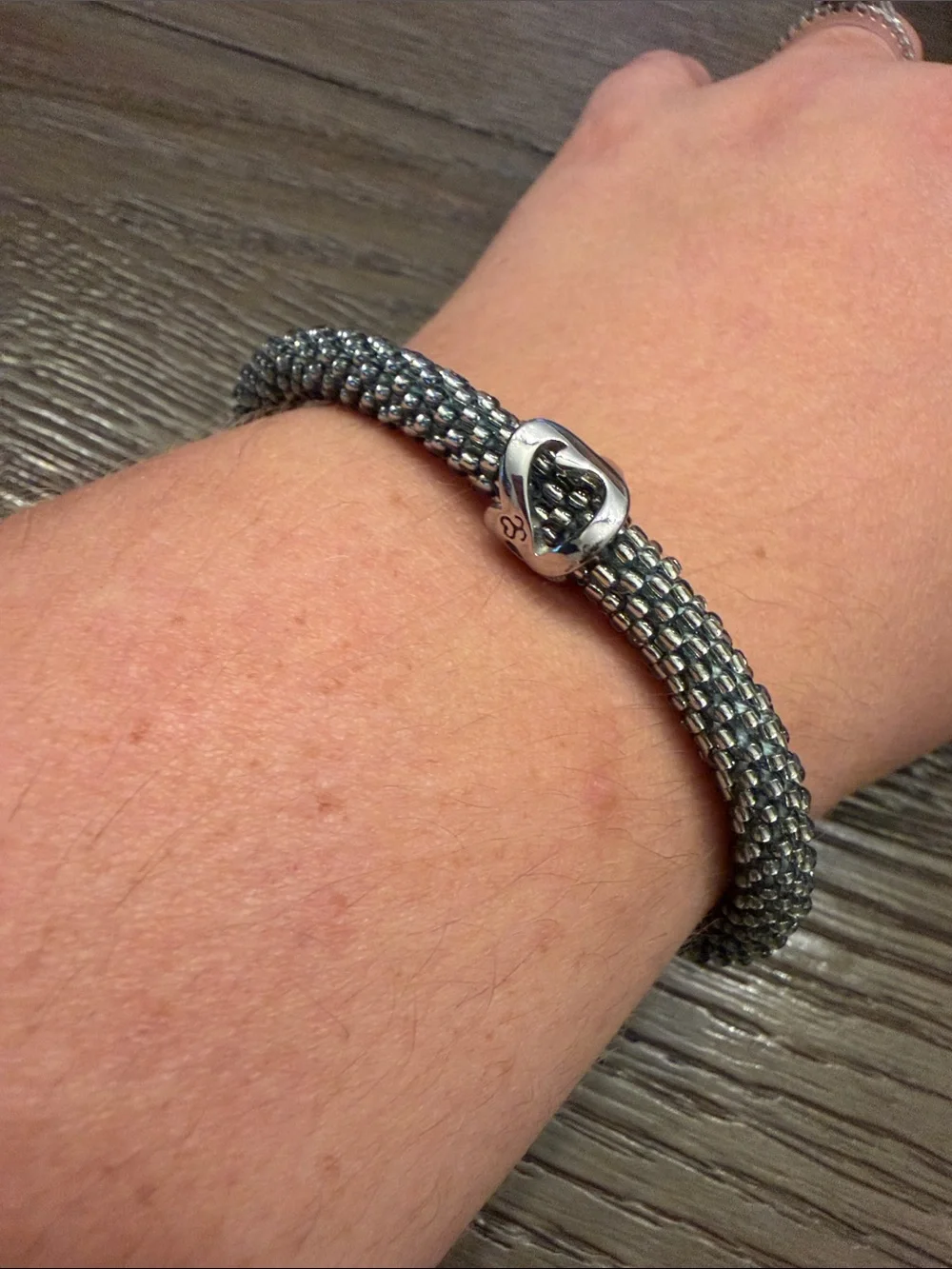 Source Unknown Silver-Tone Beaded Rope Bracelet with Heart Clasp